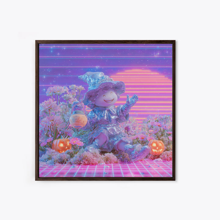 The Moon Garden Witch, Vaporwave Halloween Decor, Square Wall Art, Canvas Print, Retro Halloween Decor, Neon Wall Art, Halloween Wall Art