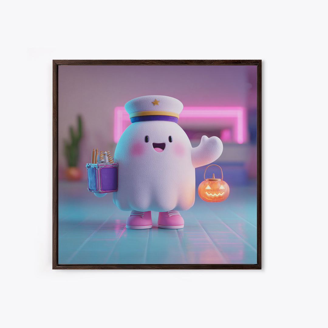 The Friendly Ghost Hotel, 80s Halloween Wall Art, Square Wall Art, Canvas Print, Retro Halloween Decor, Neon Wall Art, Horror Wall Art