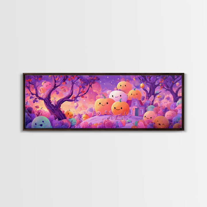 The Pumpkin Patch Playground, 80s Halloween Wall Art, Extra Wide Wall Art, Canvas Print, Retro Halloween Decor, Neon Wall Art