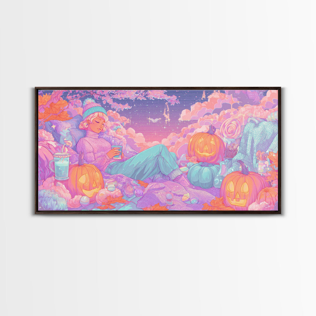 The Enchanted Costume Closet, Vaporwave Halloween Decor, Wide Panoramic Art, Canvas Print, Retro Halloween Decor, Neon Wall Art