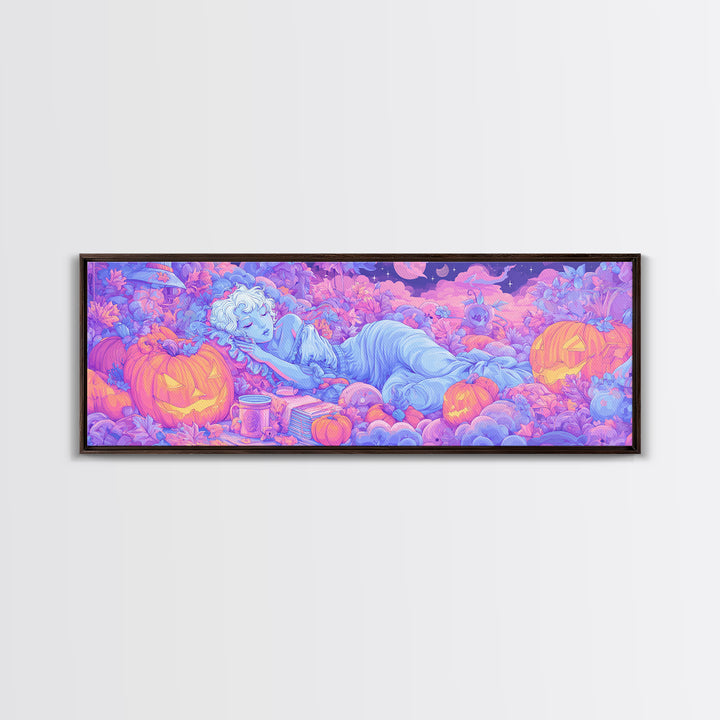 The Enchanted Costume Closet, Retro Neon Halloween Art, Extra Wide Wall Art, Canvas Print, Retro Halloween Decor, Neon Wall Art