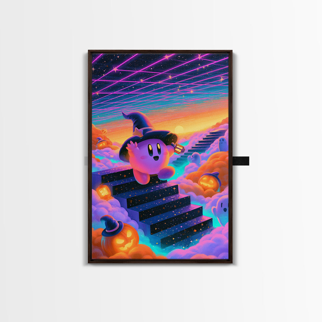 The Halloween Cloud Kingdom, Vaporwave Halloween Decor, Vertical Wall Art, Canvas Print, Retro Halloween Decor, Neon Wall Art