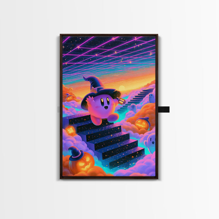 The Halloween Cloud Kingdom, Vaporwave Halloween Decor, Vertical Wall Art, Canvas Print, Retro Halloween Decor, Neon Wall Art
