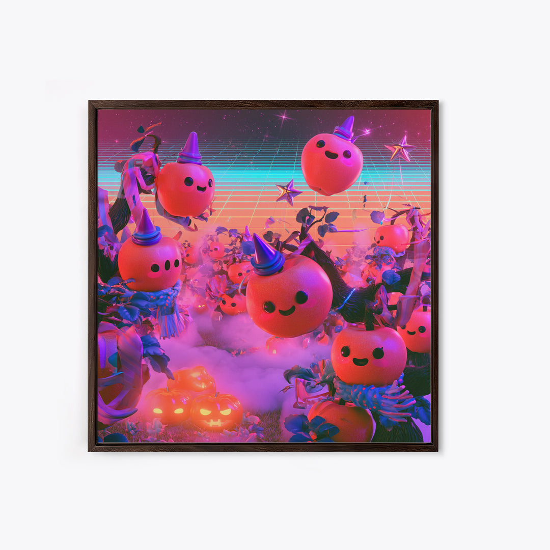 The Enchanted Apple Orchard, 80s Halloween Wall Art, Square Wall Art, Framed Canvas Print, Retro Halloween Decor, Neon Wall Art