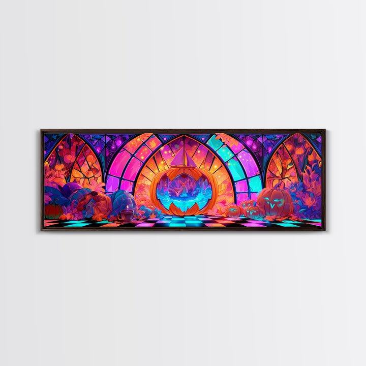 The Pumpkin Sailboat, Vaporwave Halloween Decor, Extra Wide Wall Art, Canvas Print, Retro Halloween Decor, Neon Wall Art