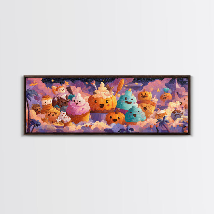 The Pumpkin Bakery, Cute Spooky Neon Art, Extra Wide Wall Art, Framed Canvas Print, Retro Halloween Decor, Neon Wall Art, Macabre Wall Art