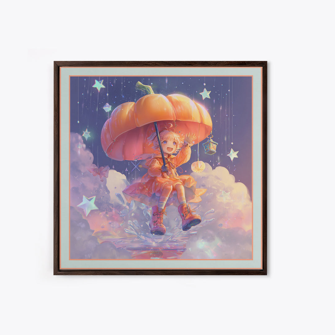 The Pumpkin Umbrella, Synthwave Halloween Art, Square Wall Art, Framed Canvas Print, Retro Halloween Decor, Neon Wall Art, Gothic Home Decor