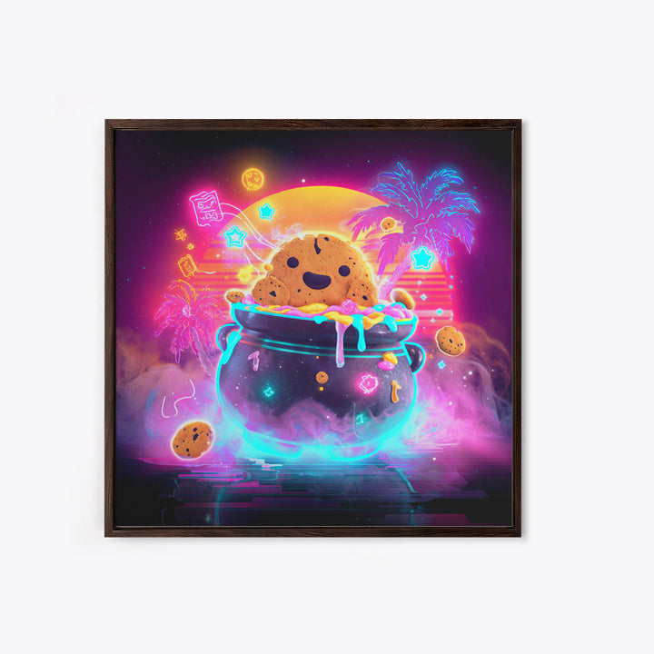 The Cookie Cauldron, Vaporwave Halloween Decor, Square Wall Art, Framed Canvas Print, Retro Halloween Decor, Neon Wall Art
