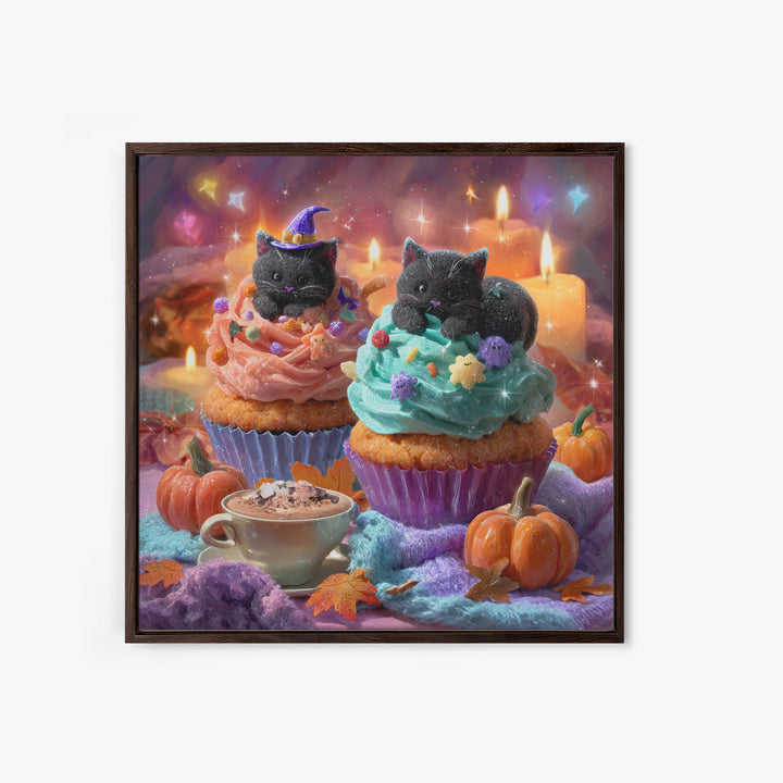 The Cupcake Costume Contest, Vaporwave Halloween Decor, Square Wall Art, Framed Canvas Print, Retro Halloween Decor, Neon Wall Art
