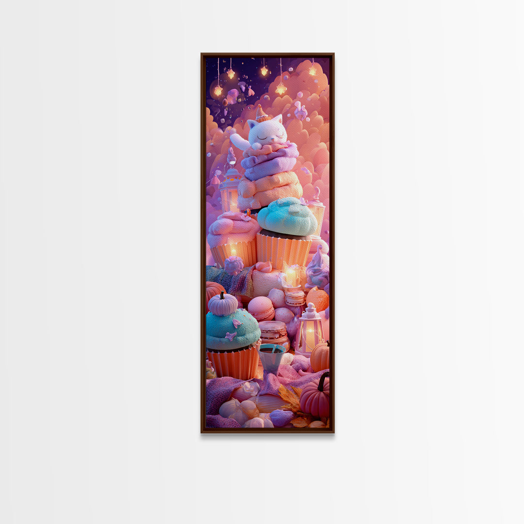 The Cupcake Costume Contest, Vaporwave Halloween Decor, Tall Narrow Wall Art, Canvas Print, Retro Halloween Decor, Neon Wall Art