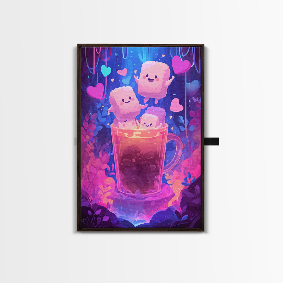 The Marshmallow Ghost Choir, 80s Halloween Wall Art, Vertical Wall Art, Canvas Print, Retro Halloween Decor, Neon Wall Art, Horror Wall Art