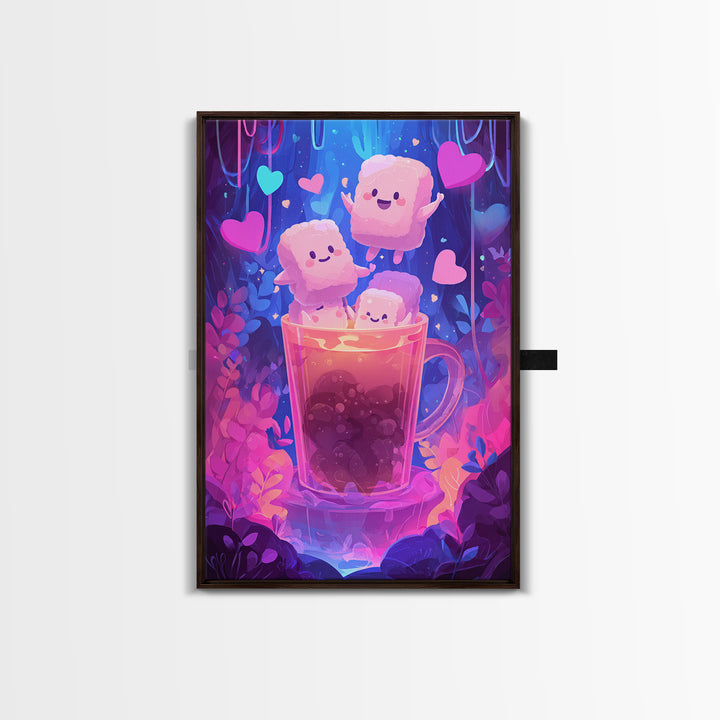 The Marshmallow Ghost Choir, 80s Halloween Wall Art, Vertical Wall Art, Canvas Print, Retro Halloween Decor, Neon Wall Art, Horror Wall Art