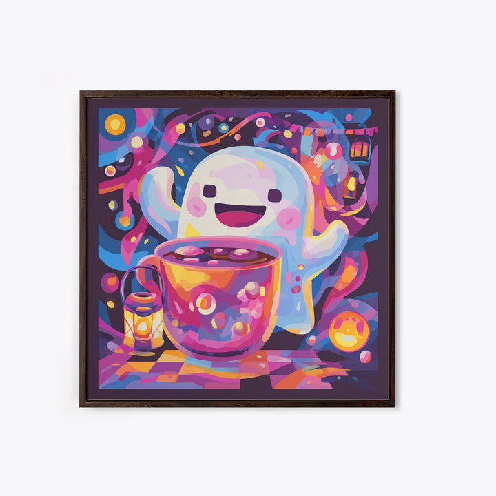 The Marshmallow Ghost Choir, Vaporwave Halloween Decor, Square Wall Art, Canvas Print, Retro Halloween Decor, Neon Wall Art