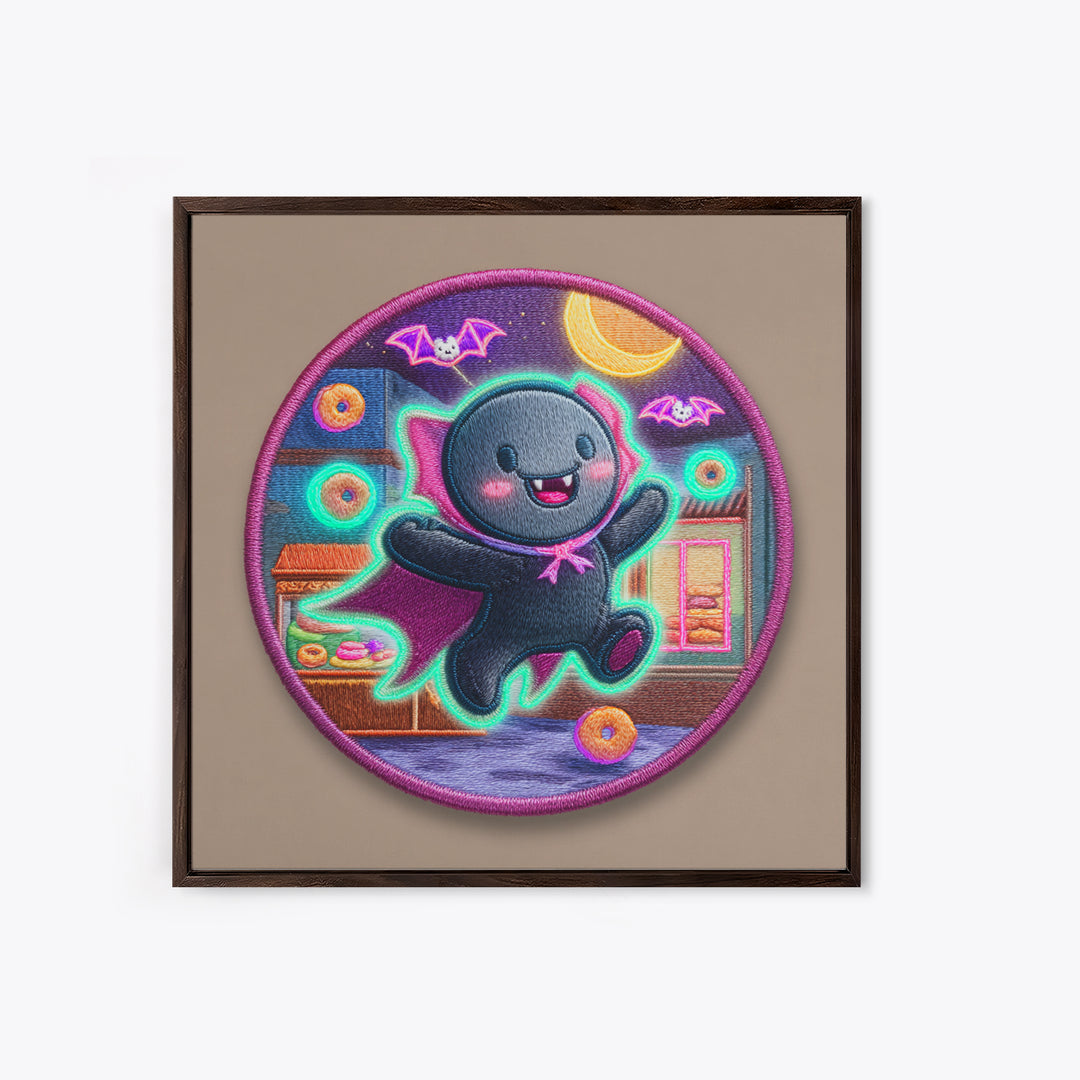 The Donut Vampire Family, 80s Halloween Wall Art, Square Wall Art, Canvas Print, Retro Halloween Decor, Neon Wall Art, Dark Fantasy Art