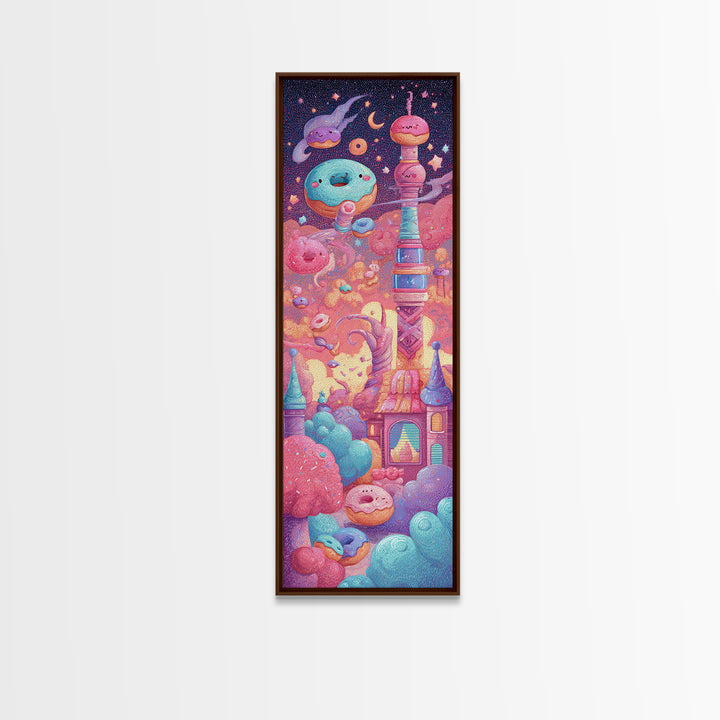 The Donut Vampire Family, Vaporwave Halloween Decor, Tall Narrow Wall Art, Canvas Print, Retro Halloween Decor, Neon Wall Art