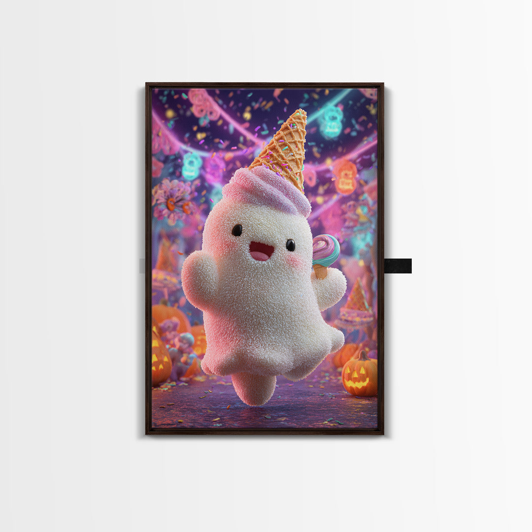 The Ice-Cream Ghost Parade, 80s Halloween Wall Art, Vertical Wall Art, Canvas Print, Retro Halloween Decor, Neon Wall Art, Dark Fantasy Art