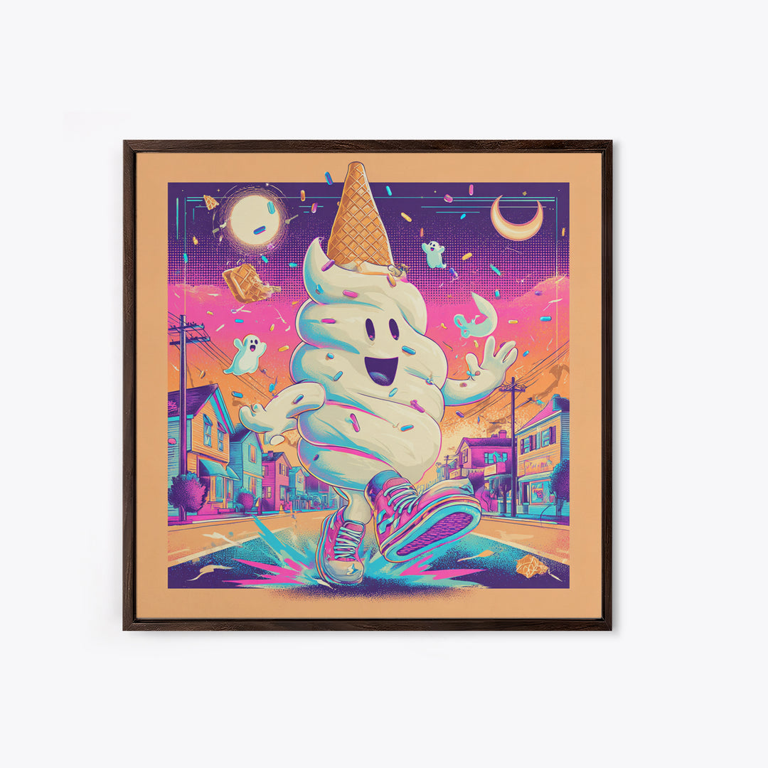 The Ice-Cream Ghost Parade, Vaporwave Halloween Decor, Square Wall Art, Canvas Print, Retro Halloween Decor, Neon Wall Art