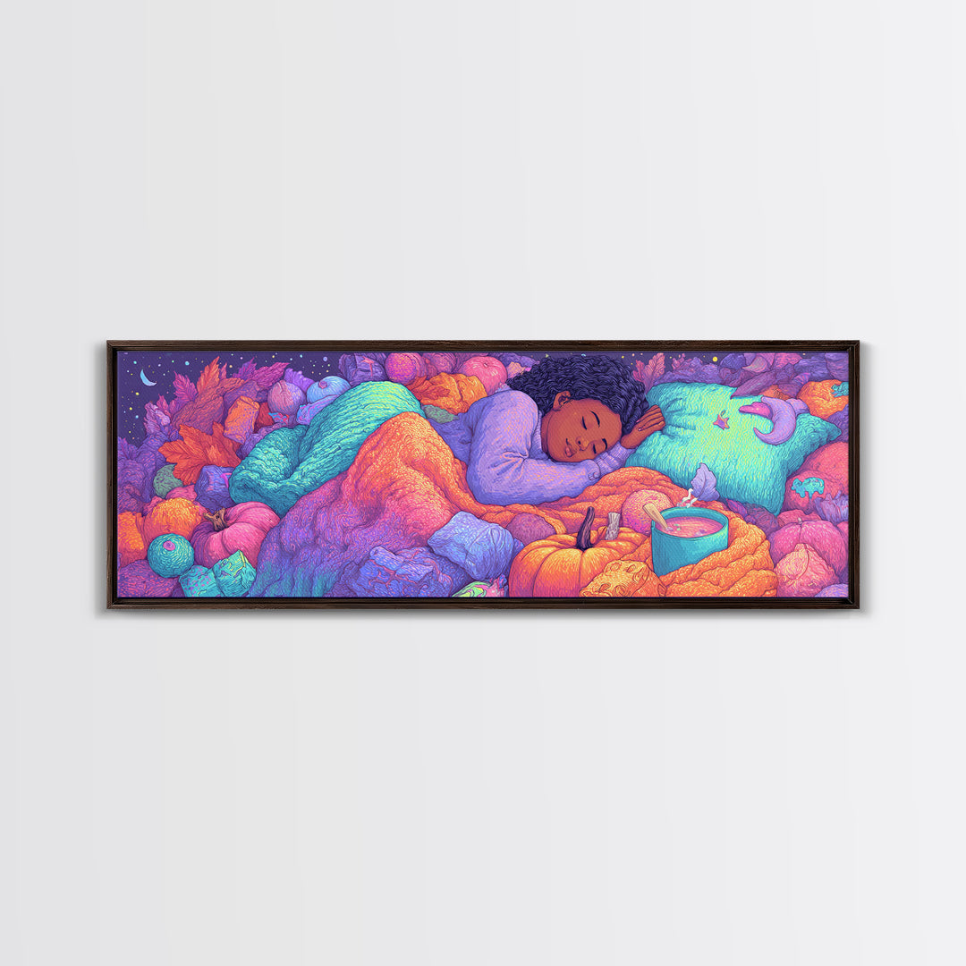 The Candy Basket Sleepover, Synthwave Halloween Art, Extra Wide Wall Art, Canvas Print, Retro Halloween Decor, Neon Wall Art