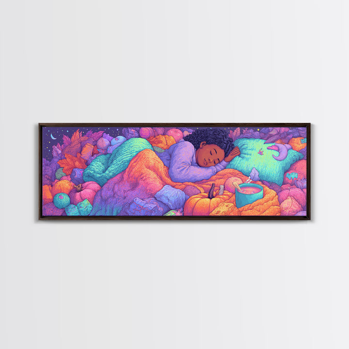 The Candy Basket Sleepover, Synthwave Halloween Art, Extra Wide Wall Art, Canvas Print, Retro Halloween Decor, Neon Wall Art