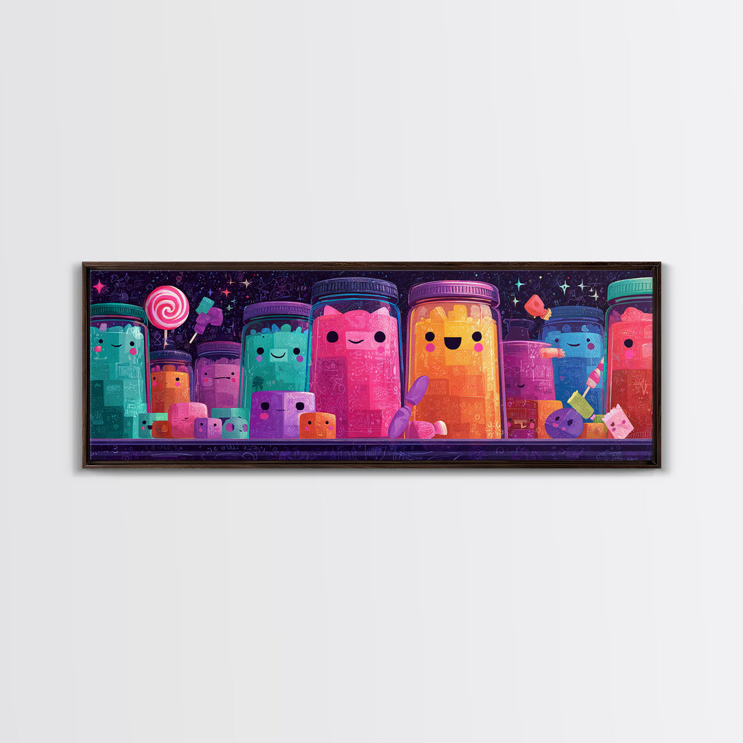 The Jellybean Potion Shop, Cute Spooky Neon Art, Extra Wide Wall Art, Canvas Print, Retro Halloween Decor, Neon Wall Art, Horror Wall Art