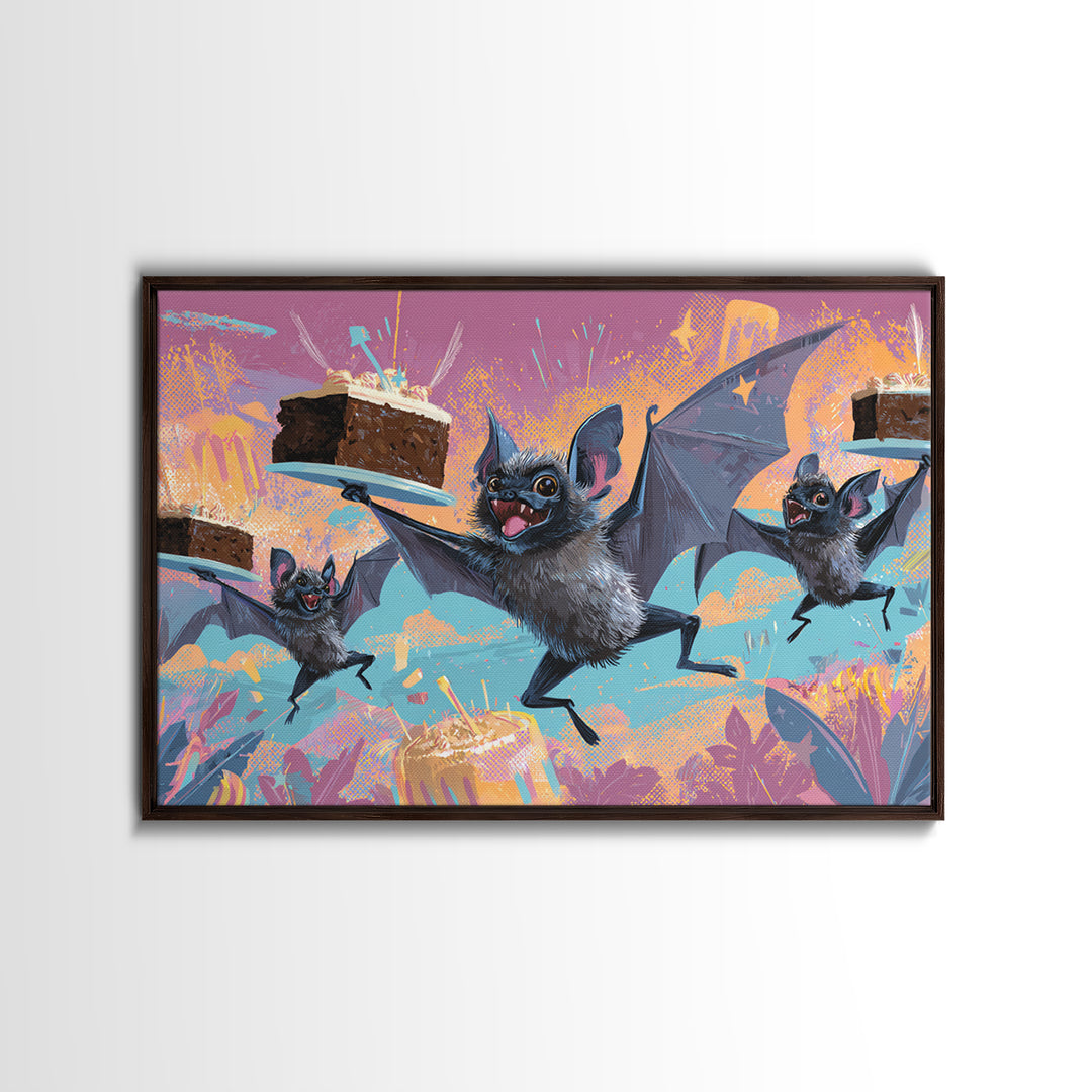 The Brownie Bat Bakery, Synthwave Halloween Art, Landscape Wall Art, Canvas Print, Retro Halloween Decor, Neon Wall Art
