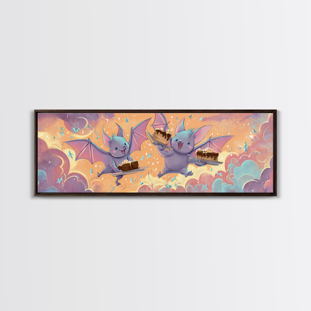 The Brownie Bat Bakery, Retro Neon Halloween Art, Extra Wide Wall Art, Canvas Print, Retro Halloween Decor, Neon Wall Art