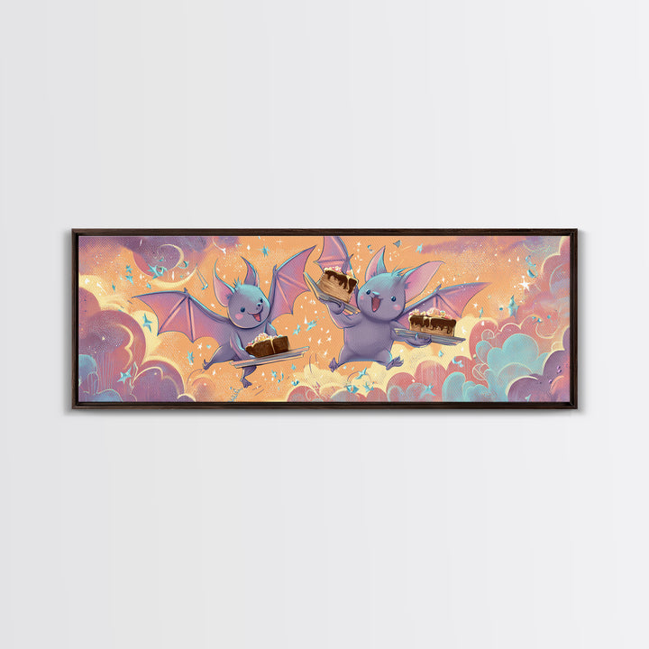 The Brownie Bat Bakery, Retro Neon Halloween Art, Extra Wide Wall Art, Canvas Print, Retro Halloween Decor, Neon Wall Art
