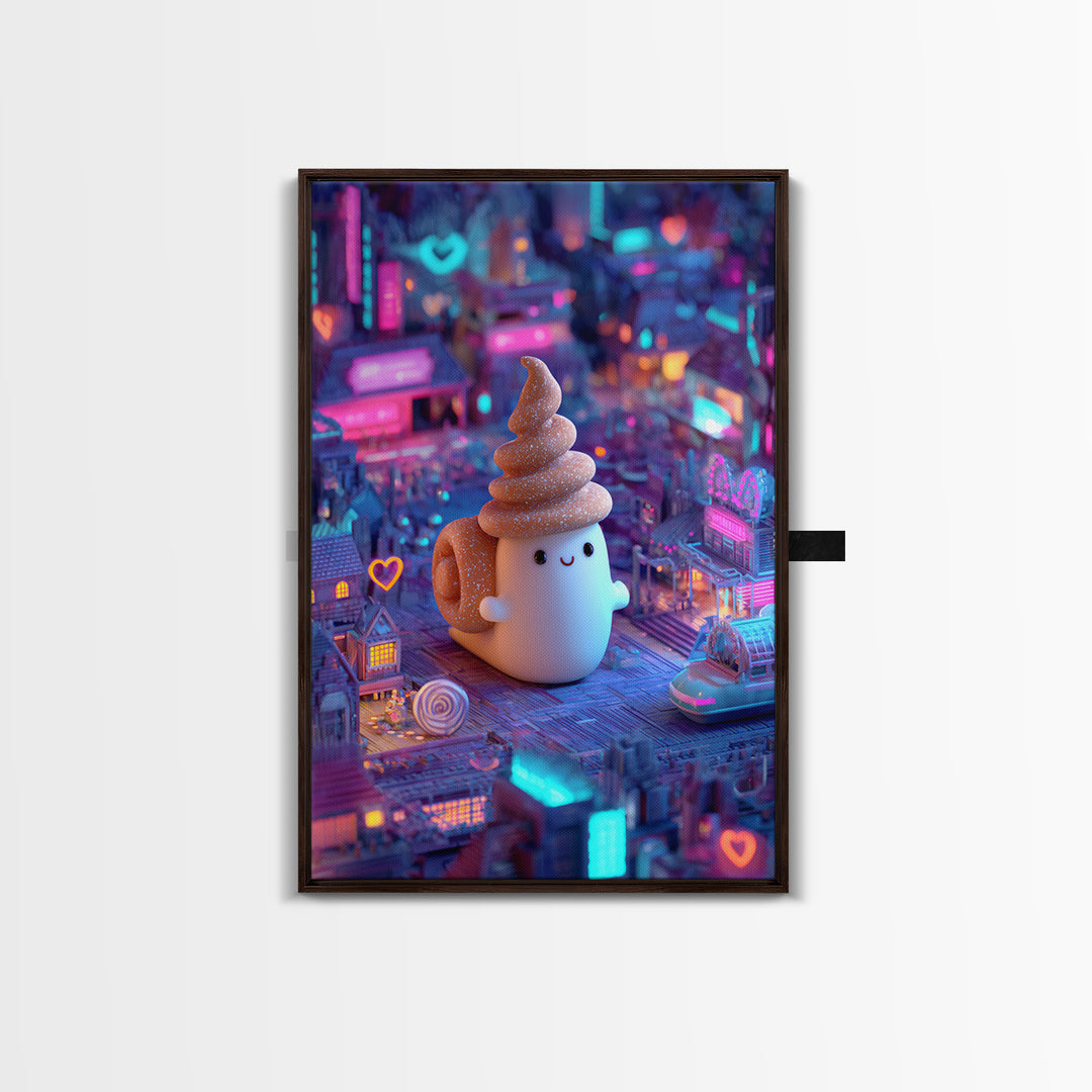 The Cinnamon-Roll Snail Witch, Retro Neon Halloween Art, Vertical Wall Art, Framed Canvas Print, Retro Halloween Decor, Neon Wall Art