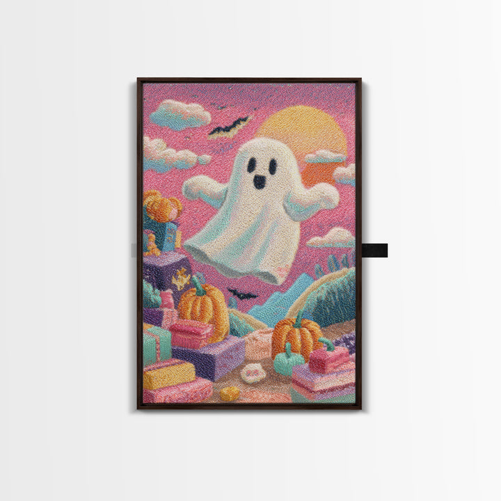 The Ghost Daycare, Retro Neon Halloween Art, Vertical Wall Art, Canvas Print, Retro Halloween Decor, Neon Wall Art, Statement Wall Art