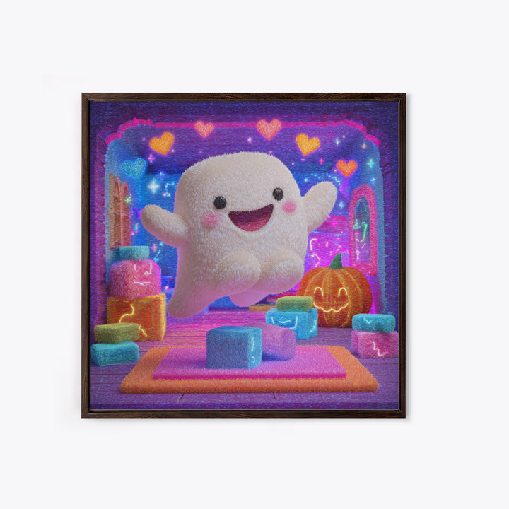 The Ghost Daycare, 80s Halloween Wall Art, Square Wall Art, Framed Canvas Print, Retro Halloween Decor, Neon Wall Art, Horror Wall Art