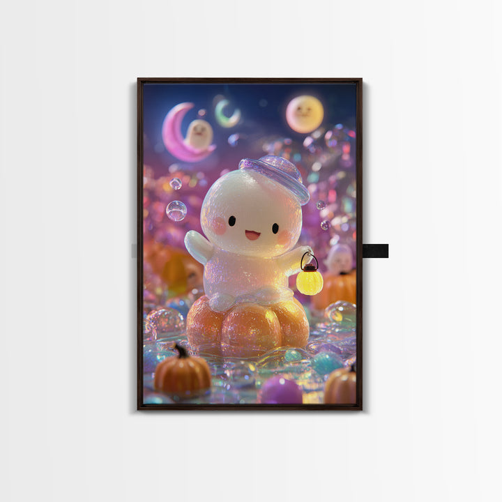 The Ghost Bubble Bath, Vaporwave Halloween Decor, Vertical Wall Art, Canvas Print, Retro Halloween Decor, Neon Wall Art, Gothic Home Decor