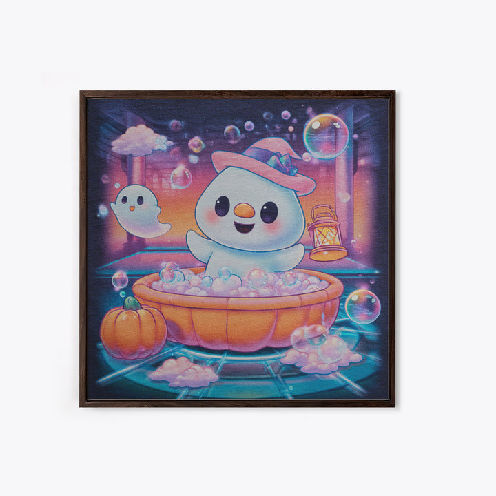 The Ghost Bubble Bath, Vaporwave Halloween Decor, Square Wall Art, Canvas Print, Retro Halloween Decor, Neon Wall Art, Halloween Wall Art