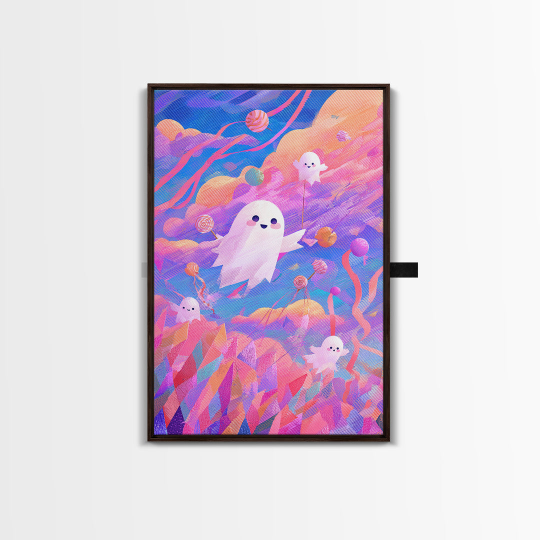 The Ghost Kite Festival, 80s Halloween Wall Art, Vertical Wall Art, Framed Canvas Print, Retro Halloween Decor, Neon Wall Art