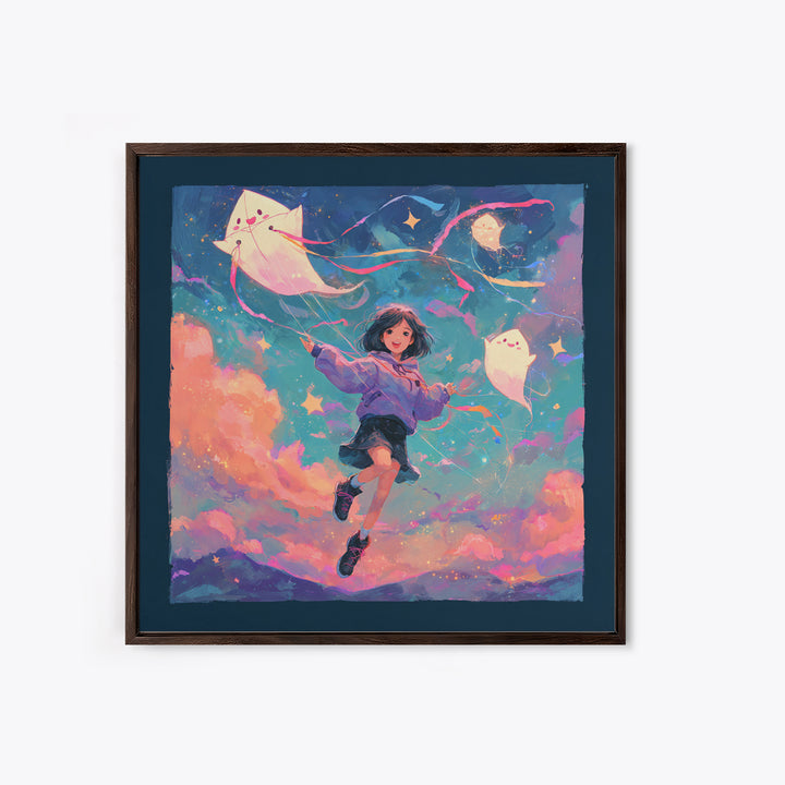 The Ghost Kite Festival, 80s Halloween Wall Art, Square Wall Art, Canvas Print, Retro Halloween Decor, Neon Wall Art, Seasonal Home Decor