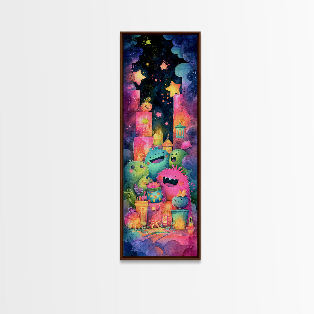 The Polka-Dot Monster, Retro Neon Halloween Art, Tall Narrow Wall Art, Canvas Print, Retro Halloween Decor, Neon Wall Art, Dark Fantasy Art