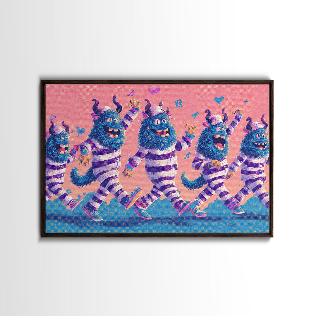 The Monster Pajama Parade, Vaporwave Halloween Decor, Landscape Wall Art, Canvas Print, Retro Halloween Decor, Neon Wall Art