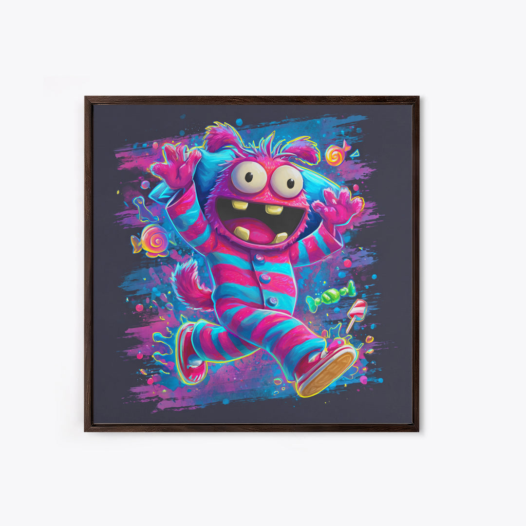 The Monster Pajama Parade, Vaporwave Halloween Decor, Square Wall Art, Canvas Print, Retro Halloween Decor, Neon Wall Art