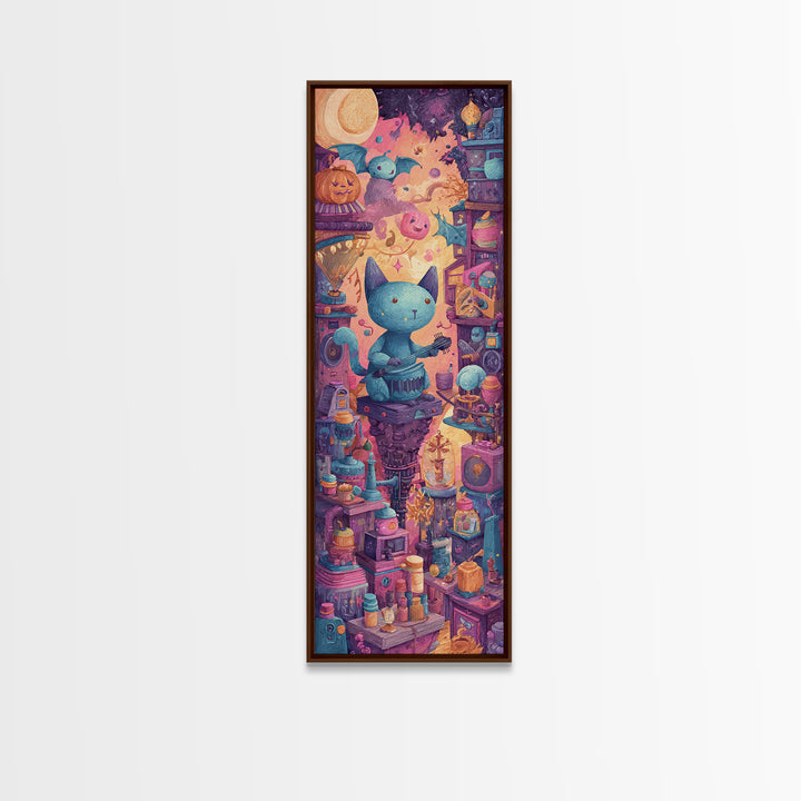 The Little Monster Orchestra, 80s Halloween Wall Art, Tall Narrow Wall Art, Canvas Print, Retro Halloween Decor, Neon Wall Art