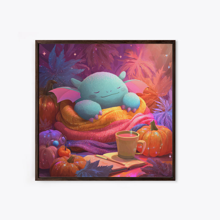 The Monster Hide-And-Seek Game, Synthwave Halloween Art, Square Wall Art, Framed Canvas Print, Retro Halloween Decor, Neon Wall Art