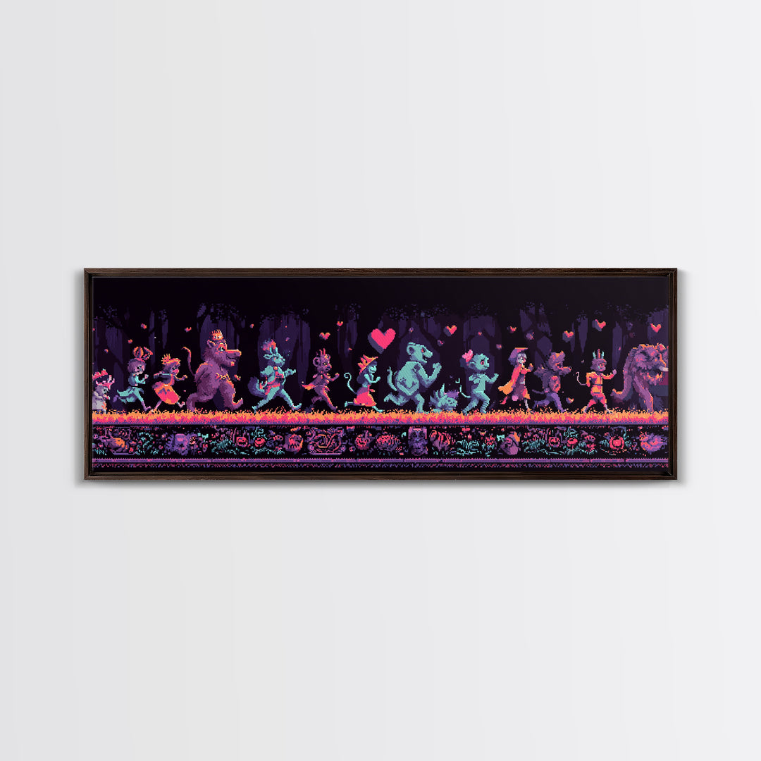 The Costume Parade, Synthwave Halloween Art, Extra Wide Wall Art, Canvas Print, Retro Halloween Decor, Neon Wall Art, Collectible Wall Decor