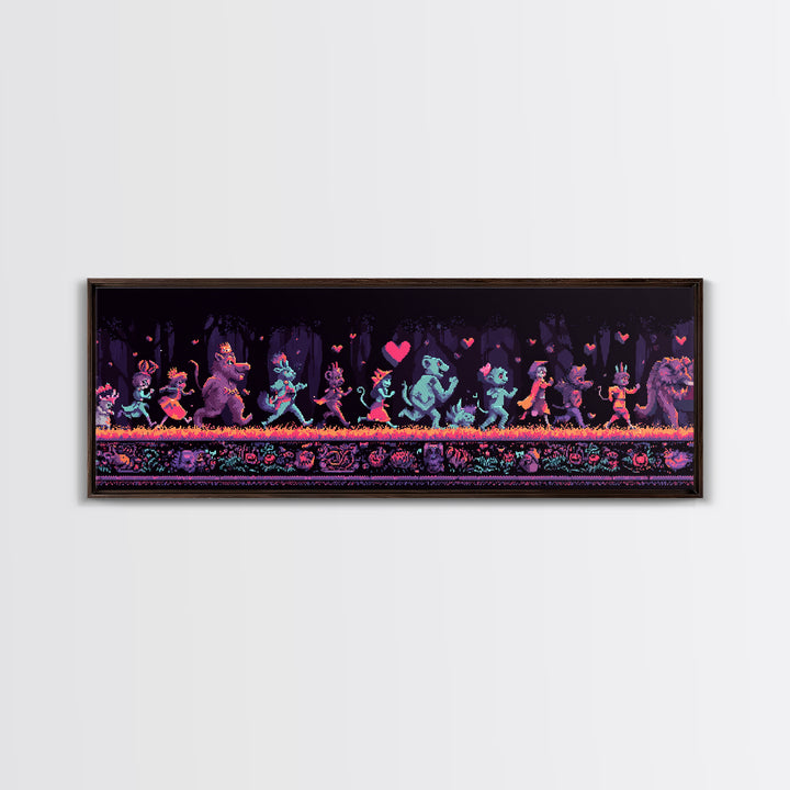 The Costume Parade, Synthwave Halloween Art, Extra Wide Wall Art, Canvas Print, Retro Halloween Decor, Neon Wall Art, Collectible Wall Decor