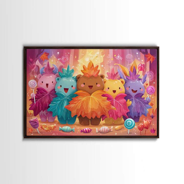 The Autumn Leaf Costume Contest, Retro Neon Halloween Art, Landscape Wall Art, Canvas Print, Retro Halloween Decor, Neon Wall Art