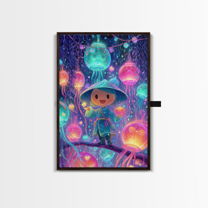 The Lantern-Making Festival, Vaporwave Halloween Decor, Vertical Wall Art, Canvas Print, Retro Halloween Decor, Neon Wall Art