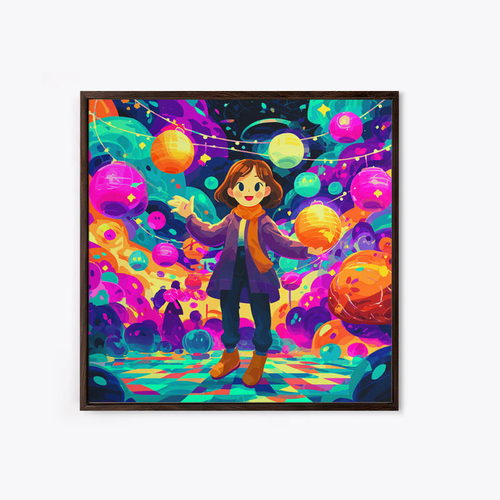 The Lantern-Making Festival, Cute Spooky Neon Art, Square Wall Art, Canvas Print, Retro Halloween Decor, Neon Wall Art, Seasonal Home Decor
