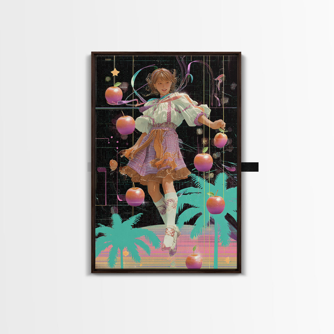 The Candy Apple Dance, Vaporwave Halloween Decor, Vertical Wall Art, Framed Canvas Print, Retro Halloween Decor, Neon Wall Art