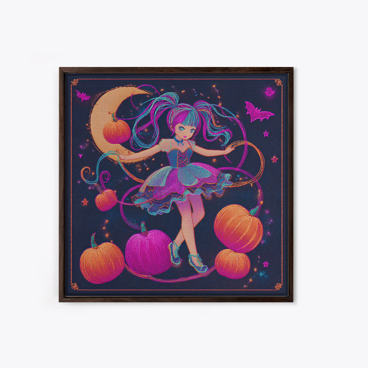 The Candy Apple Dance, Synthwave Halloween Art, Square Wall Art, Framed Canvas Print, Retro Halloween Decor, Neon Wall Art