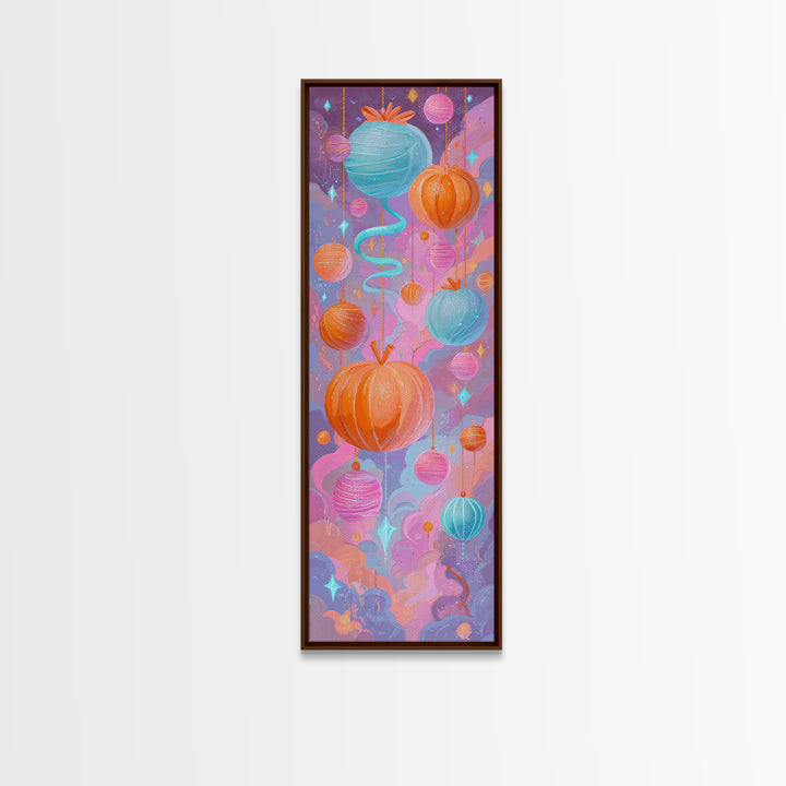 The Candy Apple Dance, Cute Spooky Neon Art, Tall Narrow Wall Art, Canvas Print, Retro Halloween Decor, Neon Wall Art, Spooky Wall Decor