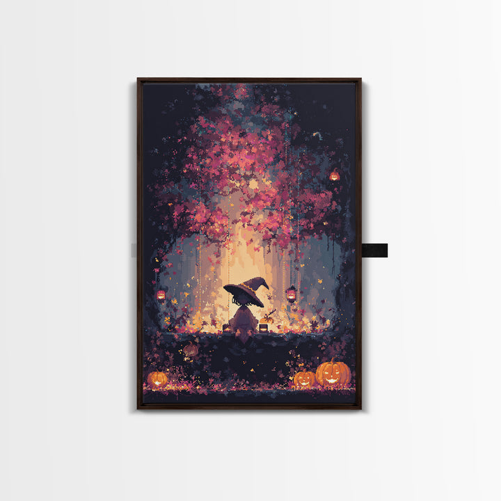 The Witch Hat Ring Toss, Vaporwave Halloween Decor, Vertical Wall Art, Canvas Print, Retro Halloween Decor, Neon Wall Art, Spooky Wall Decor
