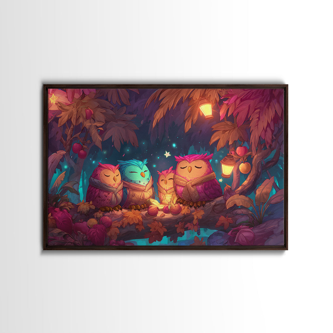 The Sleepy Owl Orchard, 80s Halloween Wall Art, Landscape Wall Art, Canvas Print, Retro Halloween Decor, Neon Wall Art, Gothic Home Decor