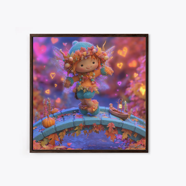 The Autumn Fairy Bridge, Synthwave Halloween Art, Square Wall Art, Canvas Print, Retro Halloween Decor, Neon Wall Art, Seasonal Home Decor